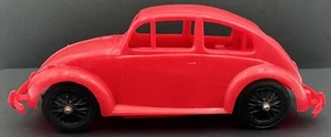 Vintage Volkswagen Beetle Bug Red Plastic Toy Car - Picture 1 of 19