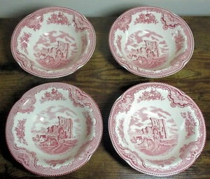 Set 4 Johnson Bros OLD BRITAIN CASTLES PINK Cereal Bowls, 6 1/8" ~ Deningh 1792 - Picture 1 of 3