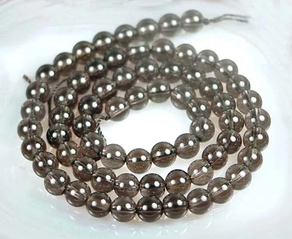 Contas redondas de quartzo esfumaçado natural 6m 15" - Imagem 1 de 1