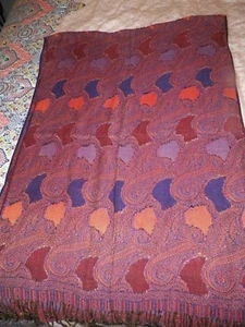 WOMAN'S ORANGE & PURPLE WOOL BLEND SCARF WRAP PAISLEY - Picture 1 of 5