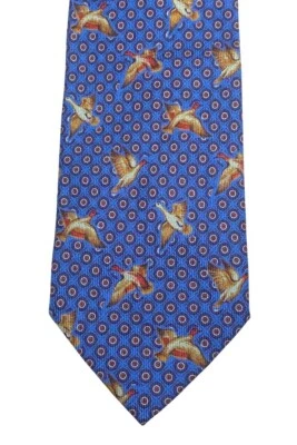 ETRO Milano Lana/Seda Cuello Corbata Patos Volador Caza Azul Folardo Hecho en Italia Foto 1 de 4