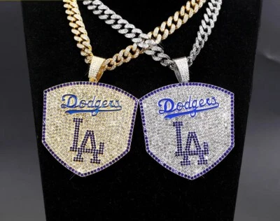 Los Angeles Dodgers GEM NECKLACE Gold/Silver Bling Hip Hop Pendant & 20'' Chain - Image 1 of 4