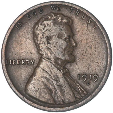 1919 D Lincoln Wheat Cent Very Fine Penny VF Cover