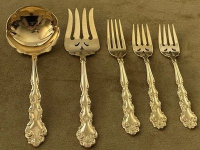 5 Oneida Community BEETHOVEN 24kt Gold Electroplate Salad Dinner Fork Ladle - Image 1 of 4