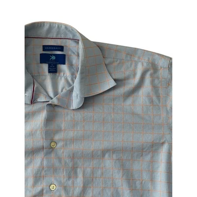 Egara Mens Dress Shirt 16 34/35 Non Iron Slim Egyptian Cotton Blue Orange Plaid - Image 1 of 4