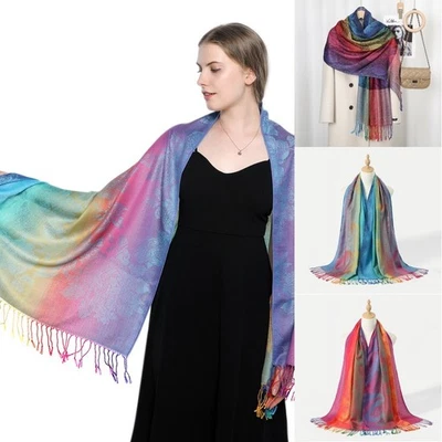 New Elegant Jacquard Tassel Scarf Shawl Women Colorful Ethnic Style Wrap Scarf - Image 1 of 4