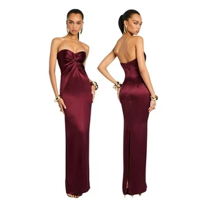 Maxi Vestido Retrofete Olivino Satén Sin Tirantes Fiesta Invitado Formal Noche Puerto XS - Imagen 1 de 12