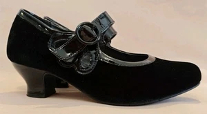 Hotter Mary Jane Vintage Style Shoes Size 3 Uk Black Velvet Patent Valetta - Picture 1 of 9