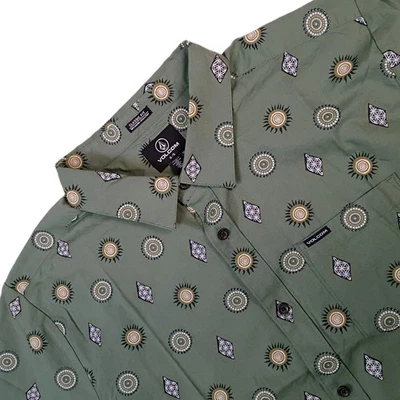 Volcom Men's Shirt XL Mister Fib Short Sleeve Green Print Casual Logo  - Image 1 of 4