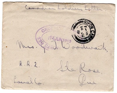 23rd Canadian Res, Battalion - At Ripon camp letter enclosure - Image 1 of 2