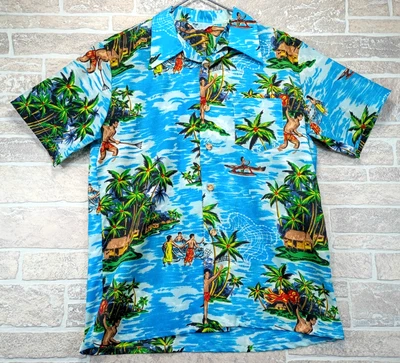 Vintage 70s Royal Islander Hawaiian Shirt Large Point Collar Pocket Aloha Korea - Image 1 of 4