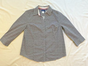BLACK & WHITE WOMENS SHIRT ~ SIZE M ~ Fitted 3/4 Sleeve Button Up Work Party - Picture 1 of 8