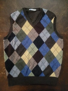 Vintage J Crew Vest Mens Large Argyle 100% Lambs Wool V-Neck Winter Casual - Picture 1 of 8