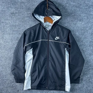 Chaqueta cortavientos Nike para niños mediana 10-12 negra con capucha cremallera manga larga - Imagen 1 de 15