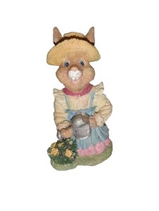 Garden Rabbit Figurine Watering Can in Hand & Flowers Beside Bunny Woman - Picture 1 of 5