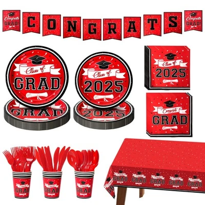 Graduation Party Supplies 2025 Graduation Party Dinnerware Set Red Gradution ... - Image 1 of 4