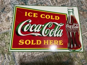 Vintage Coca Cola Sign Metal Soda Pop Ice Cold Sold Here 1989 - Picture 1 of 3