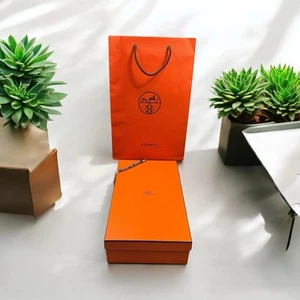 Authentic Hermes Empty Gift Storage Box w Tissue Ribbon & Paper Shopping Bag - Picture 1 of 20