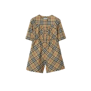 (Kids) Burberry Check Stretch Cotton Playsuit Archive Beige - Picture 1 of 2