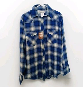 Wrangler Wrancher Mens Flannel Pearl Button Large Shirt Blue Black White New - Picture 1 of 6