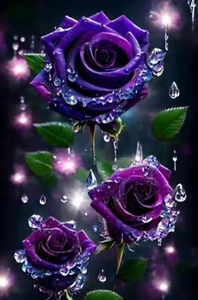 5D Diamond Painting Kit Full Round Drill Purple Roses 40X30 CM Art Craft DYI - Picture 1 of 3