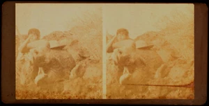 c1900 HUGE Big Horn Sheep & Hunter Western USA 1 off Handmade RP Stereoview - Picture 1 of 2