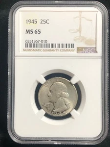 1945 NGC MS65 WASHINGTON QUARTER...HIGH GRADE! HIGHLIGHT OUTLINE ORIGINAL TONING - Picture 1 of 6
