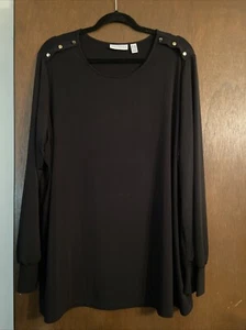 Susan Graver A372458 Black Liquid Knit Long Sleeve Tunic Top Size 2X - Picture 1 of 8