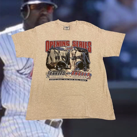 Vintage 2000 MLB Anaheim Angels vs. New York Yankees Opening Series T Shirt L Cover