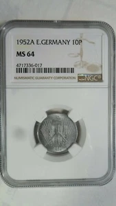 Germany DDR 10 Pfennig, 1952 A, NGC MS 64 Key Date - Picture 1 of 3