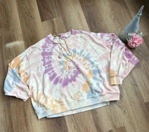 American eagle sweatshirt pastel multicolor spiral swirl tie dye distressed sz M - Picture 1 of 13