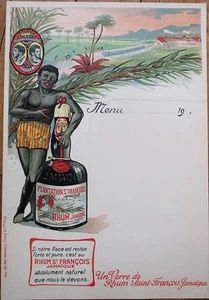 Rum 1910 French Advertising Menu w/Black Man, Rhum St. Francois, Jamique/Jamaica - Picture 1 of 1