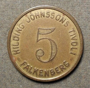 Sweden: Falkenberg, Hilding Johnssons Tivoli, 5   5 (In Wreath). Brass, 27mm - Picture 1 of 2