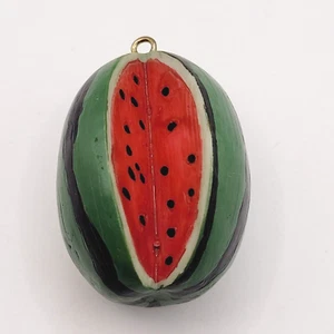 Wassermelone bunt handbemalt Holzoptik Samen geschnitten offen Vintage Anhänger - Bild 1 von 22