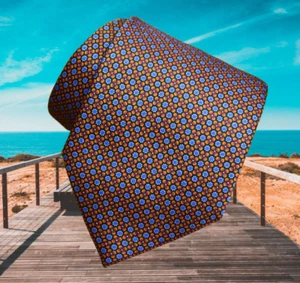 $640 BRIONI Blue Aqua Orange Floral Geometric Handmade Italy Silk Neck Tie Long - Picture 1 of 14