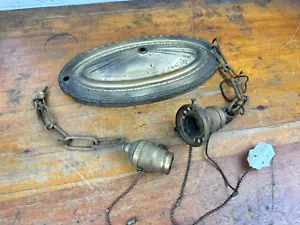 Lámpara de techo colgante vintage de 2 luces, latón C.1925, cadenas de tracción, restauración - Imagen 1 de 11