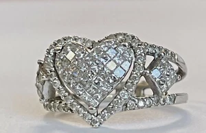 14k White Gold & 1.25 Carat SI1 Diamond Heart Ring Women's Jewelry Princess Cut - Picture 1 of 11