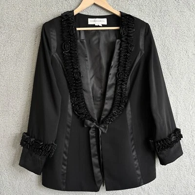 Chaqueta de Esmoquin de Noche Donna Vinci De Colección para Mujer 12 Blazer Negro Satinado Lazo Lujo Foto 1 de 4