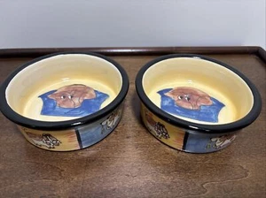Ursula Dodge “My Favorite Things” Signature Stoneware Puppy Bowls 5” SET OF 2 - Picture 1 of 5
