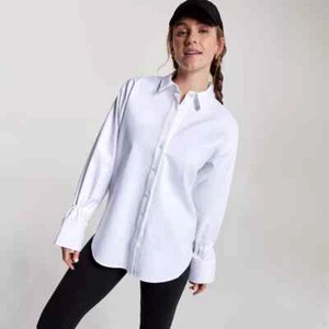 CALIA Women's Cinched Sleeve Button Down Shirt, Pure White, L - Picture 1 of 5