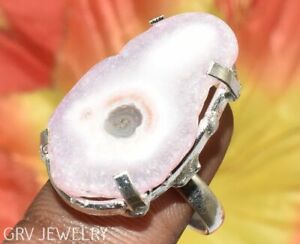 Peach Solar Quartz Gemstone Ethnic Ring 925 Silver Plated Us Size 7.5" R015-E198