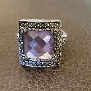 Anello Vintage Art Deco Argento Sterling Anello Ametista Misura 8 Bellissimo - Foto 1 di 4