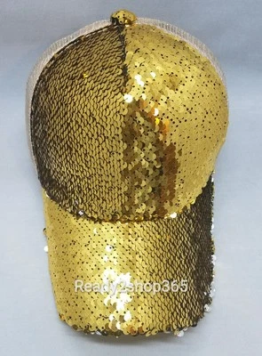 Gorra de béisbol Hip Hop Snapback dos tonos lentejuelas sirena escamas sombrero mujeres verano  Foto 1 de 4