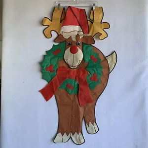 Christmas Yard Flag Rudolph the Red Nosed Reindeer Hanging Nylon Double Sided - Picture 1 of 3