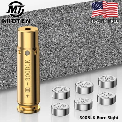 MIDTEN CAL 300blk Red Laser Bore Sight Brass Cartridgeshap Boresighter with 6 Batteries