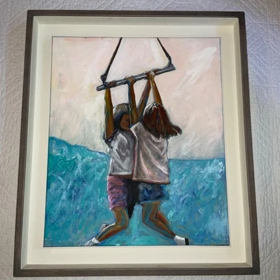 Retrato infantil modernismo dos anos 90 pintura a óleo original pintado à mão por Kreju - Imagem 1 de 4