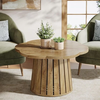 33.5" Round Coffee Table, Farmhouse Circle Center Table Wooden Cocktail Table - Image 1 of 4