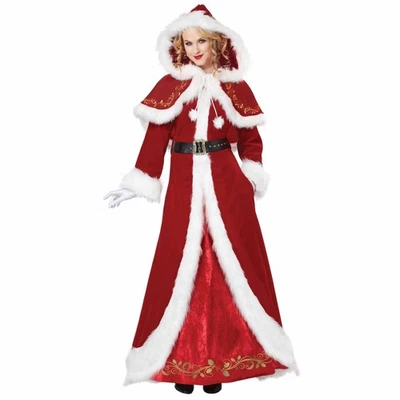 Vestido largo rojo de terciopelo de Papá Noel de lujo para mujer Mrs Claus Foto 1 de 2