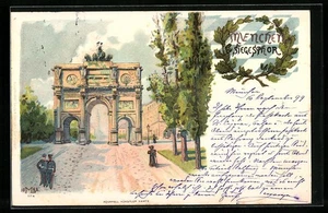 Lithographie München, am Siegesthor 1899  - Picture 1 of 2