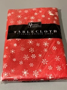 Dining Fashions Flannel Tablecloth Vinyl Back Snowflakes Winter Red NWT - Picture 1 of 3